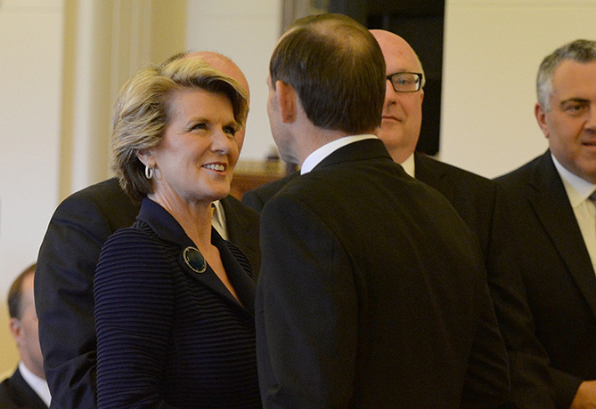 Government swearing in: Julie Bishop with Tony Abbott