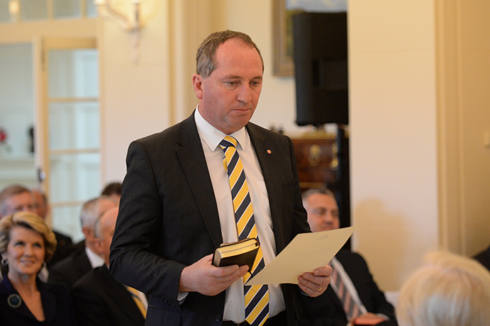 Government swearing in: Barnaby Joyce during a swearing in ceremony