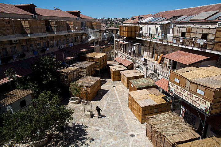 Sukkot preparations: Booths in the ultra-Orthodox neighbourhood of Mea Shearim, Jerusalem