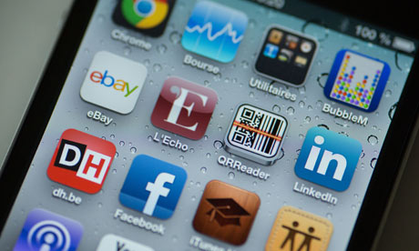 A series of application logos on the screen of a smartphone