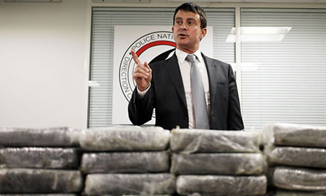 French interior minister Manuel Valls displays part of the cocaine haul.