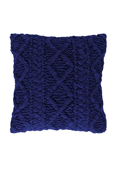 Homes - blue lines: blue knitted cushion