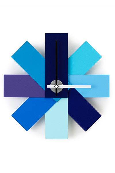 Homes - blue lines: clock in different shades of blue and purple