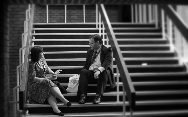 We don't often see contemporary news shot in black and white these days but in this instance, picking out the delegates against the stairs at the conference venue is really effective.