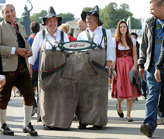 oktoberfest: Wilfried and Wilfried,  wear together a giant Lederhose 
