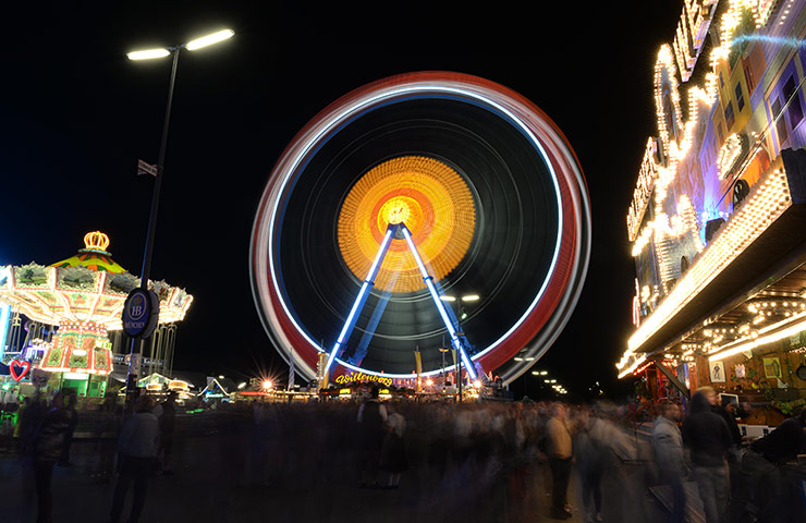 oktoberfest: A long exposure shot of the giant ferris wheel 