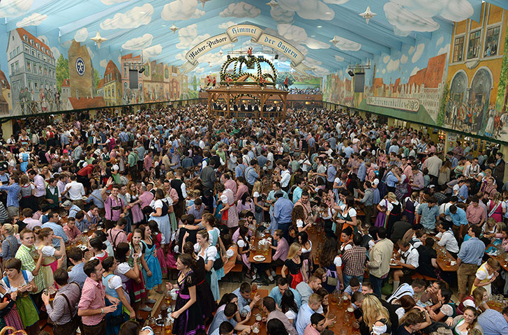 oktoberfest: People visit a beer tent 