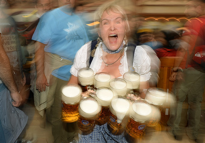 oktoberfest: A waitress in a traditional Bavarian dress