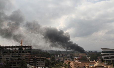 Smoke rises from the Westgate mall on Monday.