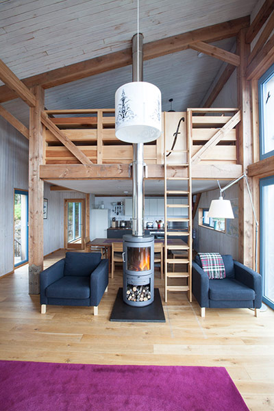 Homes - On The Rocks: Interior of wooden house 