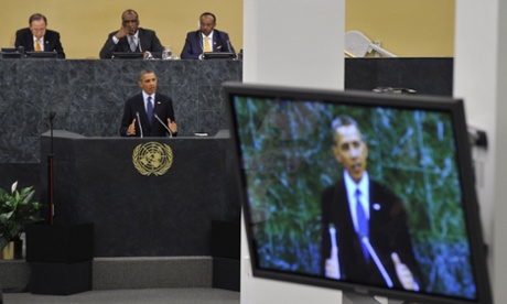 United States President Barack Obama addresses the delegates during the 68th session of the United Nations general asembly at the United Nations in New York