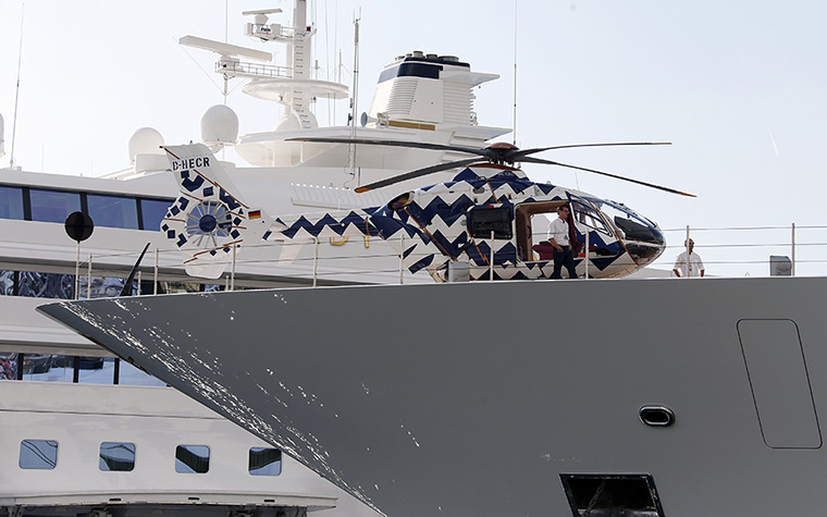 Yachts: A helicopter onboard Quattroelle, an 88m Custom motor yacht, built in 2013 