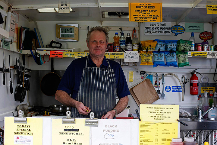 Roadside snacks: Jeff Bower poses for a photograph in his snack trailer along the A65 near H