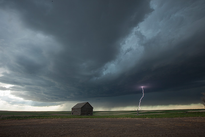 Storm cloud formations: lightning emanates from the heart of a supercell thunderstorm in Pawnee Gr