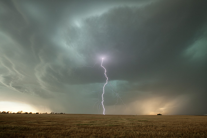 Storm cloud formations: a supercell thunderstorm near the town Duncan, Oklahoma