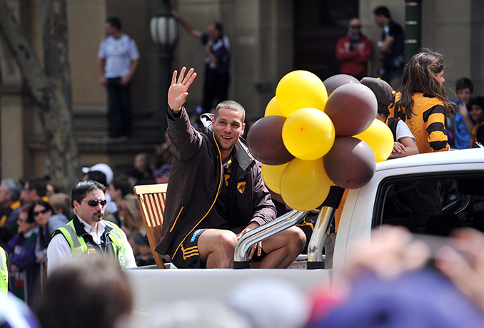 AFL Parade: Hawthorn player Lance Franklin waves to the crowd 