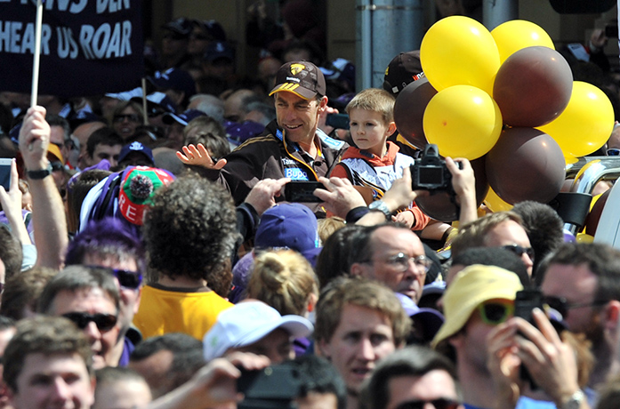 AFL Parade: Hawthorn coach Alastair Clarkson waves to crowd