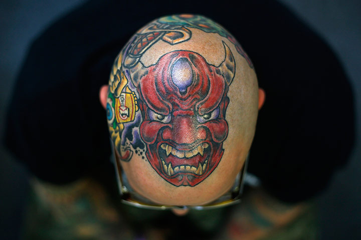 head tatoo: Matt Grosso displays a tattoo on his head 