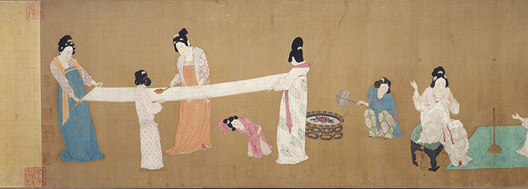 China art: Court Ladies Preparing Newly Woven Silk