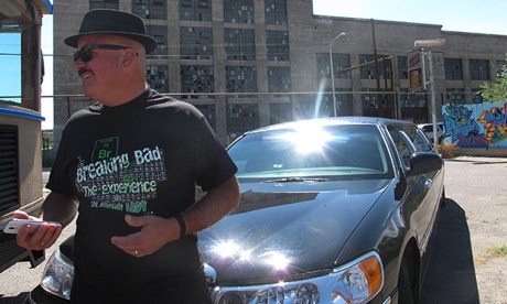 Tour guide Harold Davis dressed as drugs baron Walter White in Albuquerque.