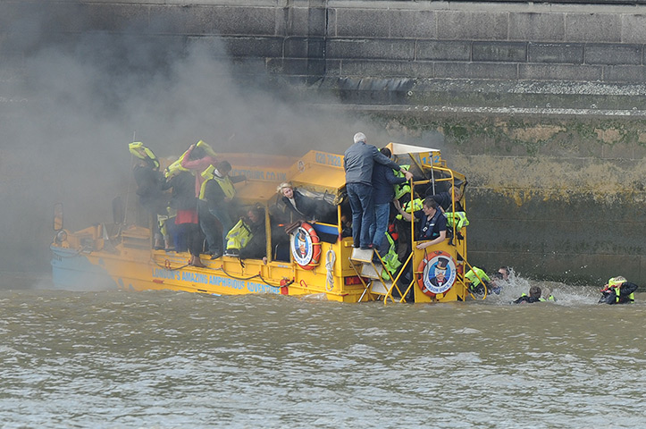 Duck boat fire: Passengers don life jackets and jump overboard into the Thames