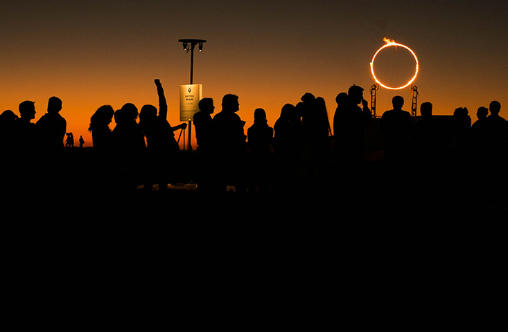 Glow Santa Monica: Visitors wait to see Mathieu Briand's creation entitled 6:43 p.m