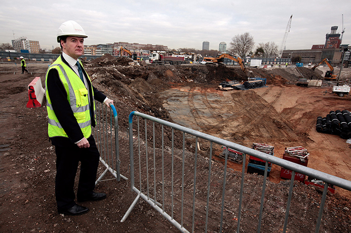 Hi-vis Osborne: George Osborne during a visit to the Riverlight site in central London