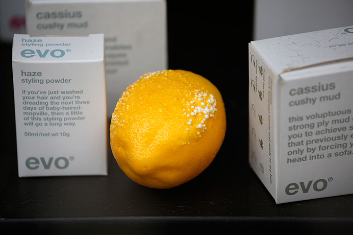 Walkie scorchie: A lemon, with blistering from the sun, in the window of a gentlemen's groom