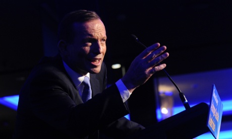 Opposition leader Tony Abbott speaking at a Liberal party fund raising dinner in Sydney, Wednesday, Sept. 4, 2013.