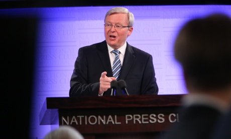 The Prime Minister Kevin Rudd at the National Press Club in Canberra this afternoon to give his pre election address to the Nation, Thursday 5th August 2013