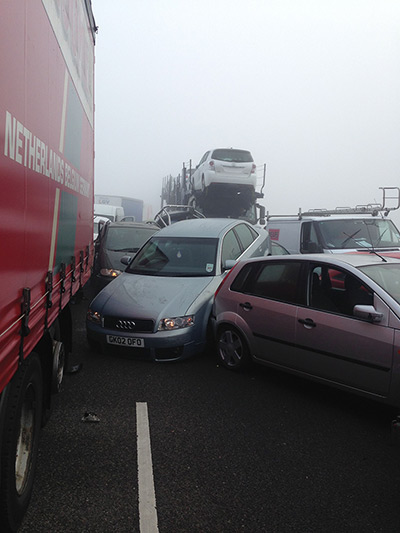 Sheppy car crash: The rear of a car is pushed upwards 