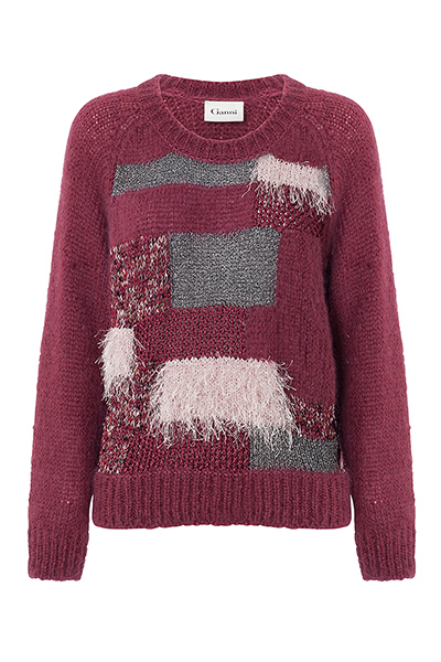 best knits: burgundy jumper patterned front grey pink hairy