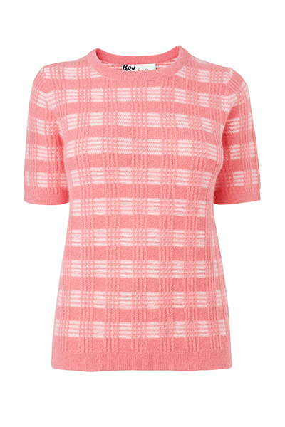 best knits: pink short sleeve check jumper