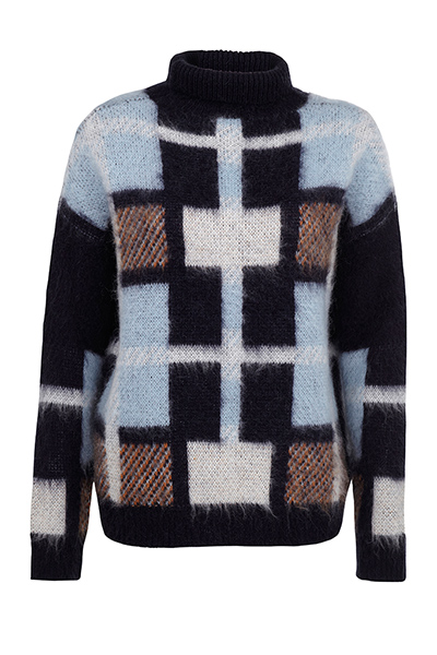 best knits: check mohair jumper pale blue brown white black