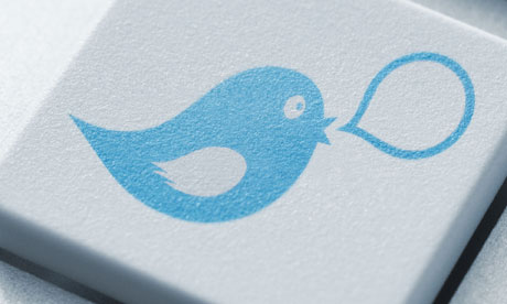 Twitter bird button on a keyboard