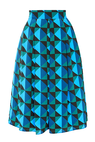 best skirts: blue green geometric patterned skrit