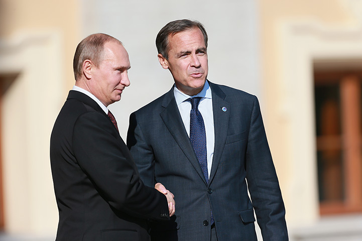 G20 official welcome: President Vladimir Putin and Mark Carney, Chairman of the G20's Financial S