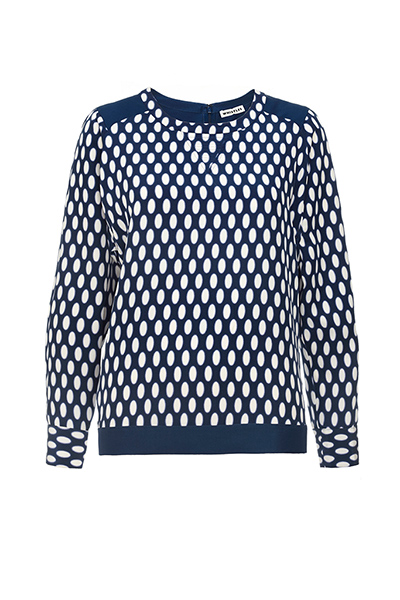 best tops: silk sweatshirt dark blue white