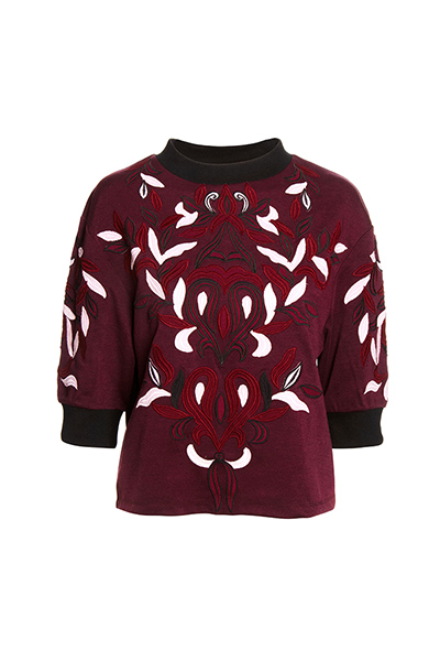 best tops: wine coloured applique top long sleeves