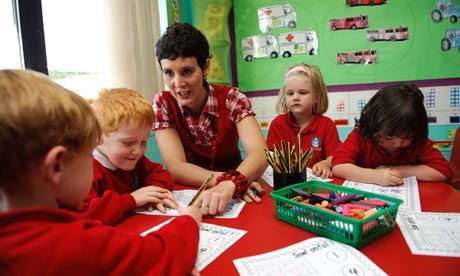 Woman teacher maths in primary school in Wales