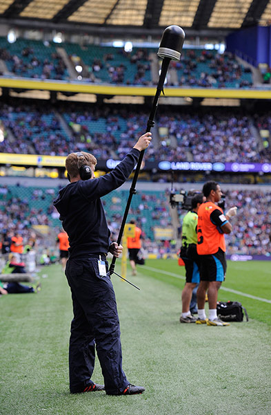 Rugby at Twickenham: Cameraman with a special line-out camera