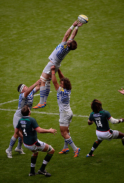 Rugby at Twickenham: Ernst Joubert of Saracens catches a kick off 