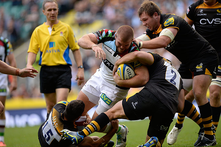 Rugby at Twickenham: Rob Buchanan of Quins charges forward 