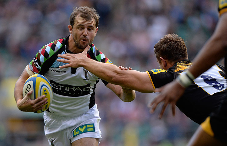 Rugby at Twickenham: Nick Evans gets a hand in the face from Sam Jones