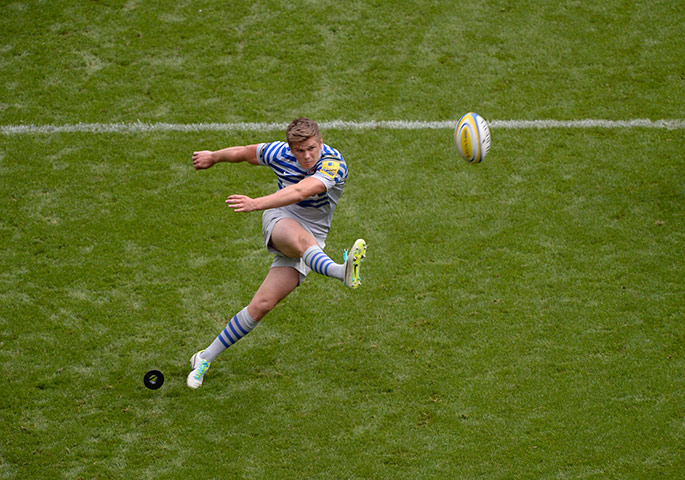 Rugby at Twickenham: Owen Farrell of Saracens kicks
