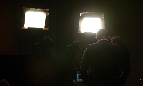 The Sky News team in place, ahead of Tony Abbott's election function at the Four Seasons Hotel ballroom in Sydney.