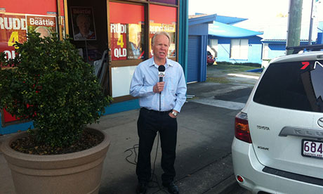Peter Beattie speaks outside his campaign office in Forde, Brisbane, after the Australian election