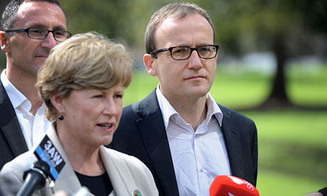 Greens leader Senator Christine Milne with the party's federal member for Melbourne, Adam Bandt