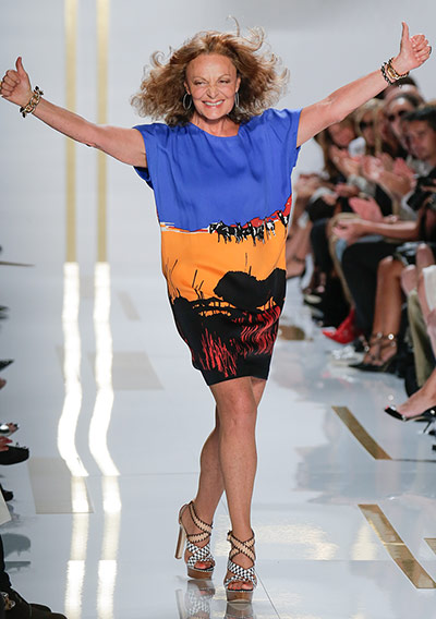 Diane Von Furstenburg: Diane Von Furstenberg greets the audience at the end of her show