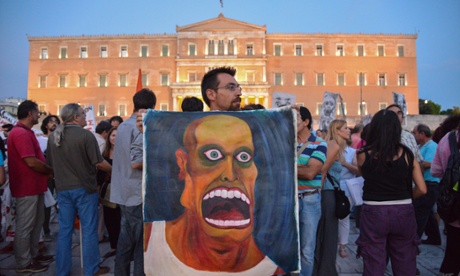 Art teachers protest against austerity in education in front of the Greek Parliament in central Athens, 6th September 2013.